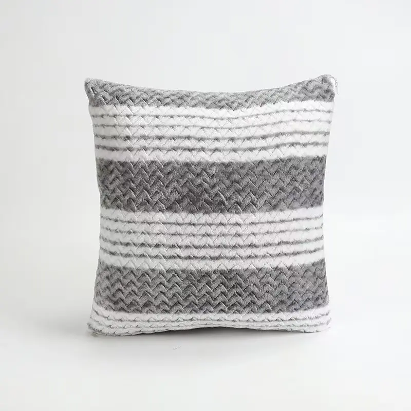 Soft Plush Striped Throw Cushion Knit Texture