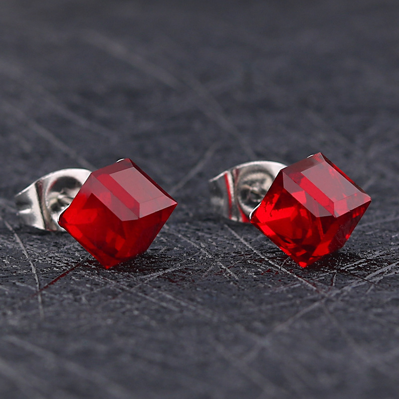 Fashion Titanium Steel Water Cube Square Zircon Ear Studs Stainless Steel