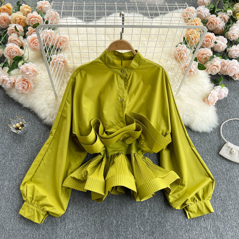Ruffled Waist Temperament All-match Ladies Shirt Trend