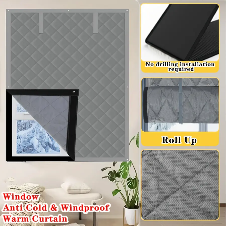 No Drill Thick Quilted Window Thermal Curtain
