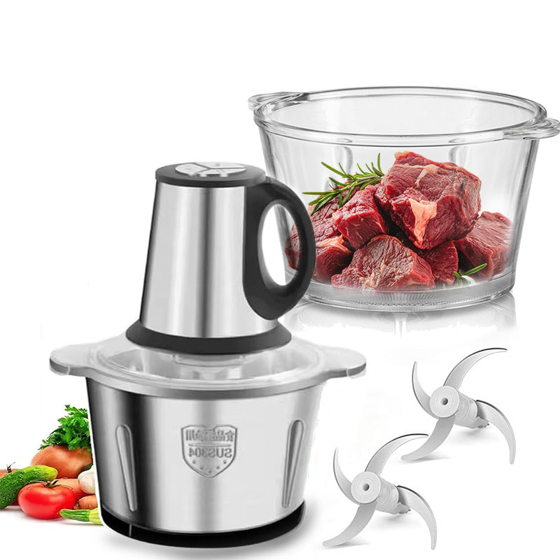 Hachoir à viande électrique avec récipients en verre et en acier inoxydable – Image 9