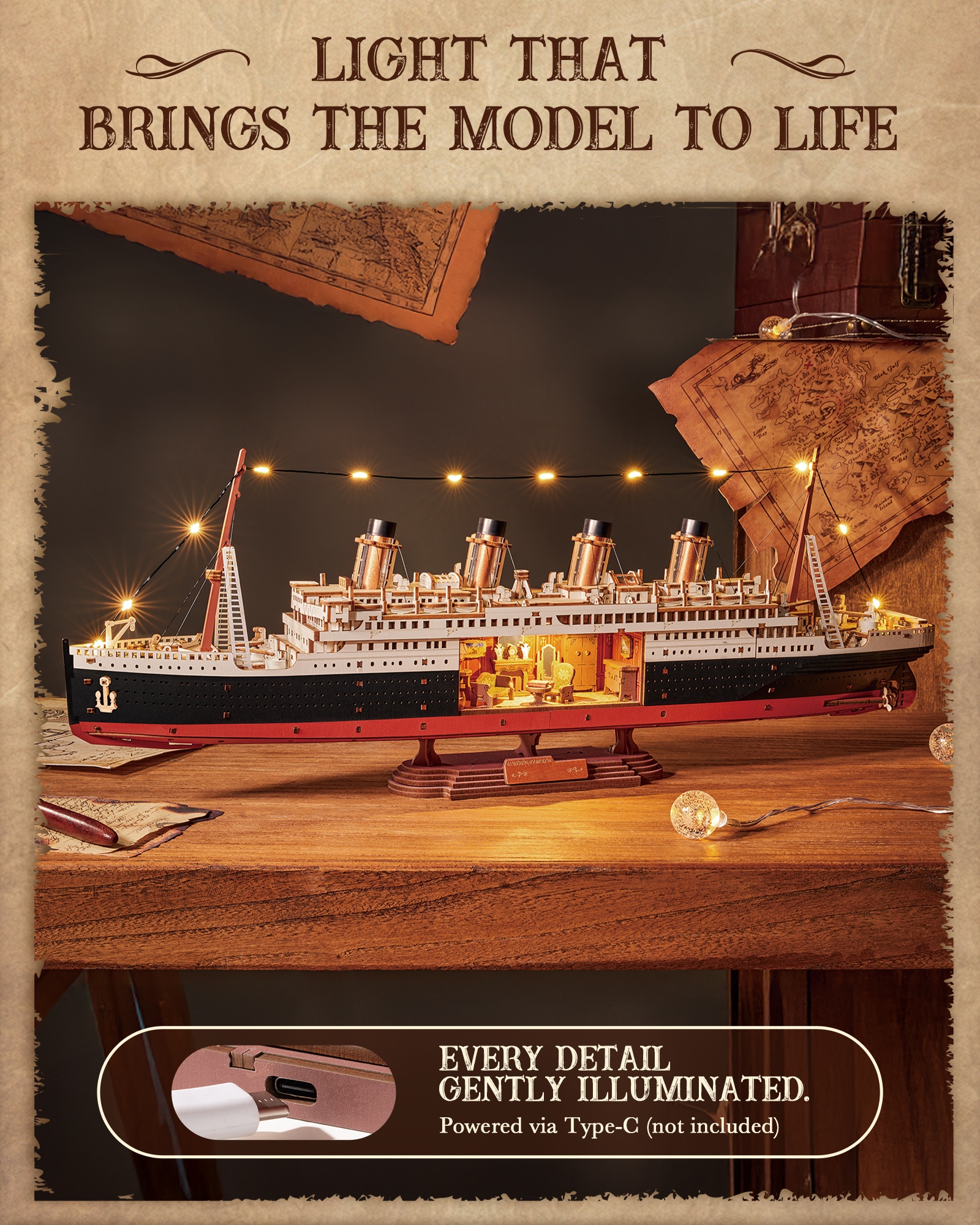 ROBOTIME 3D Wooden Puzzle 1912 Eternal Atlantic Voyager, Model Kits For Adults To Build, Home Decoration Craft Gifts For Adults And Teens