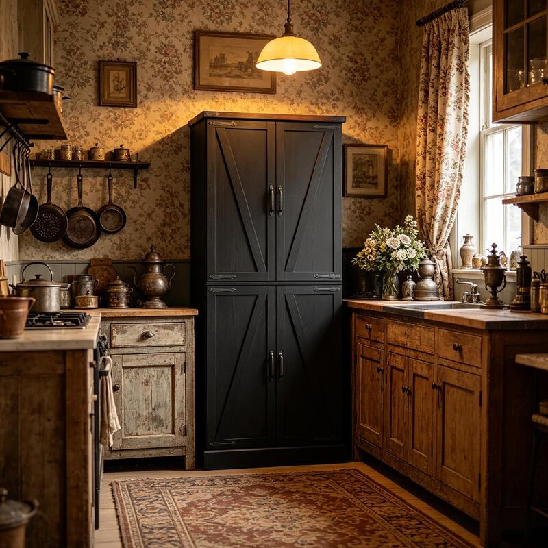 Tall Vertical Pantry Cabinet, Chic Kitchen Storage Organizer For Home Office — foto 7