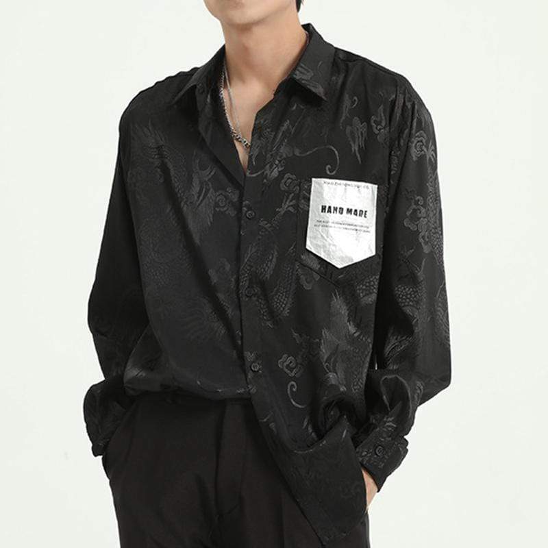 Fall New Style Chinese Dragon Embossed Men's Silk Shirt