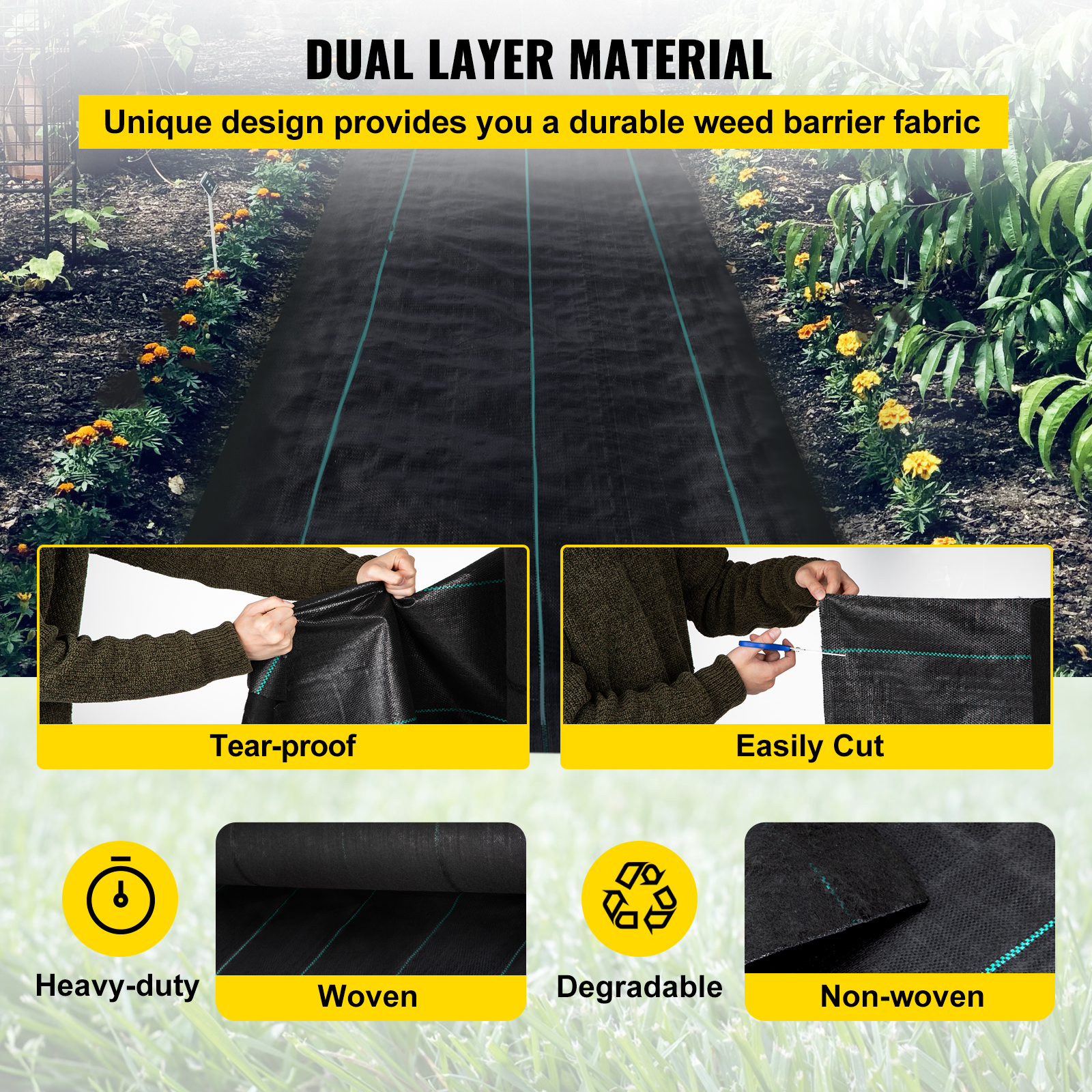 VEVOR Weed Barrier, 5.8oz Landscape Fabric, 3ft X 300ft Cover Mat Heavy Duty Woven Grass... thumbnail 1