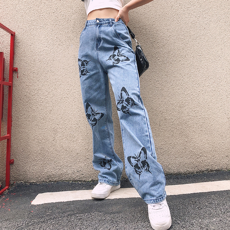 Fashion Straight-leg Butterfly Denim Trousers