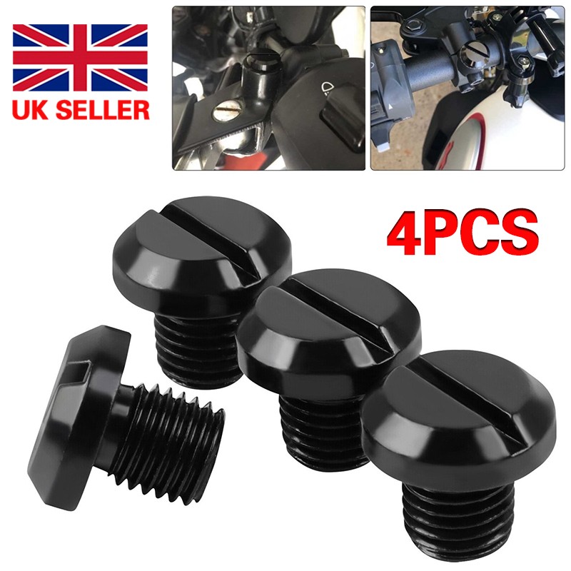 Universal Motorcycle Mirror Hole Blanking Plugs M10 Black Screws Bolts Cap 4 Pcs