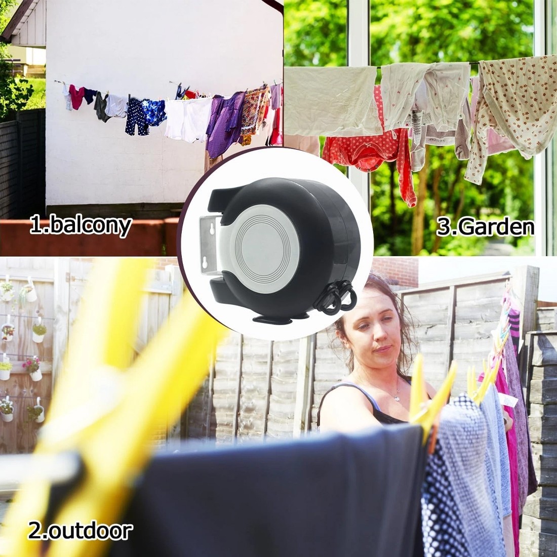 30m Retractable Clothes Reel Double Washing Line Wall Mounted Outdoor Drying Hot