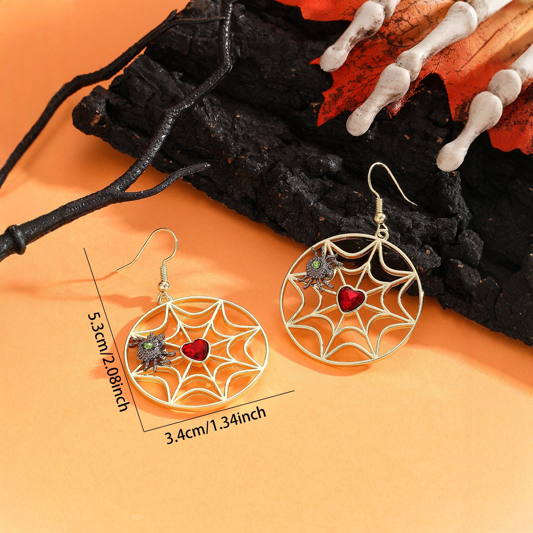 And personalized spider web spider pendant earrings (silver)