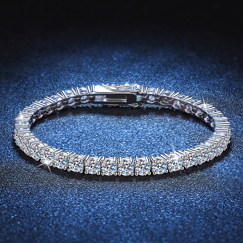 Title 4, Platinum Silver Plated Moissanite Bracelet Full...