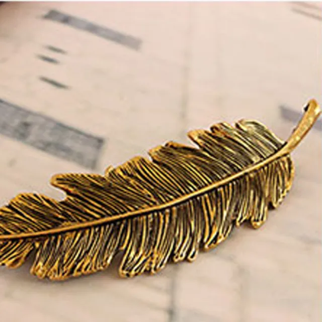 Fashion Lady Feather Leaf Spring Hairpin Ancient Bronze - Shop at LoveMi
