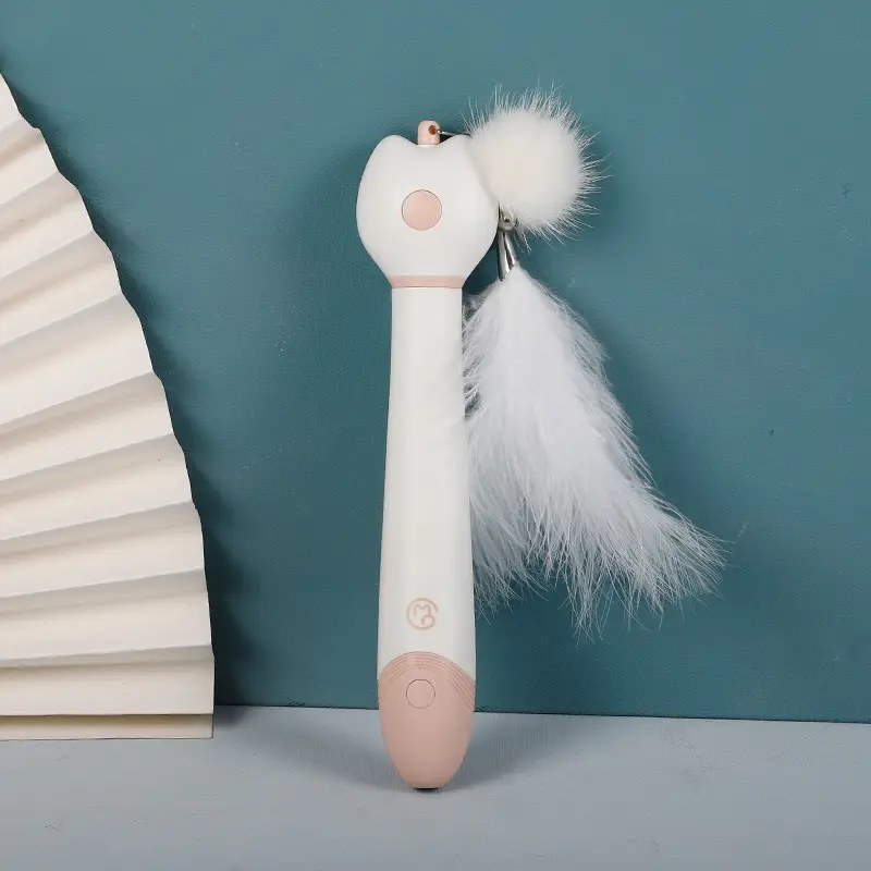 Laser Double-head Telescopic Funny Cat Stick, Plush Ball Feather Fun Cat Toy