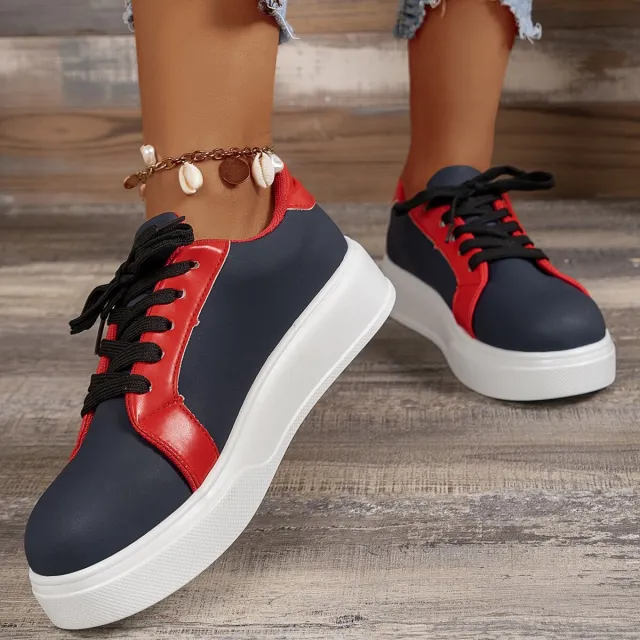 New Lace up Flats Women Walking Sports Skateboard Shoes Retro Fashion Casual Sneakers Blue - Shop at LoveMi
