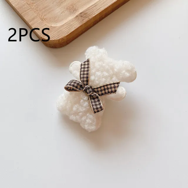 Autumn And Winter Cute Milk Coffee Color Plush Bear Edge Clip White - Shop at LoveMi