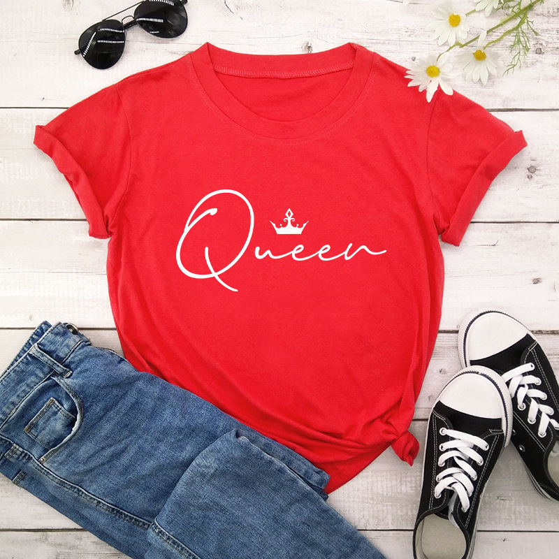 Title 3, Crown Queen Letter Print O-Neck Loose T-shirt