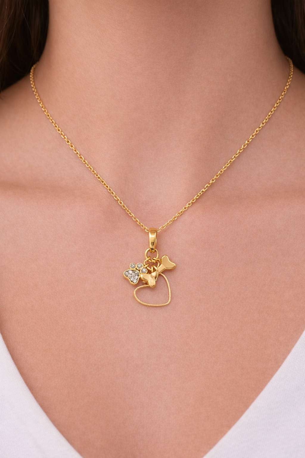 Stainless Steel Heart Paw Necklace For Women