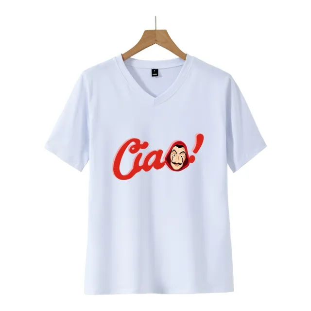 Fashion Women's Printed V neck Short sleeved T shirt White - Shop at LoveMi