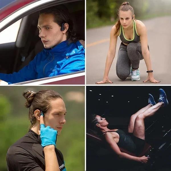 Waterproof Bone Conduction Headphones with Mic. Revolutionary Bone Conduction Technology with Mic: Enjoy your favorite tunes and make calls without blocking your ears with our Bone Conduction Headphones. This innovative technology delivers sound through y