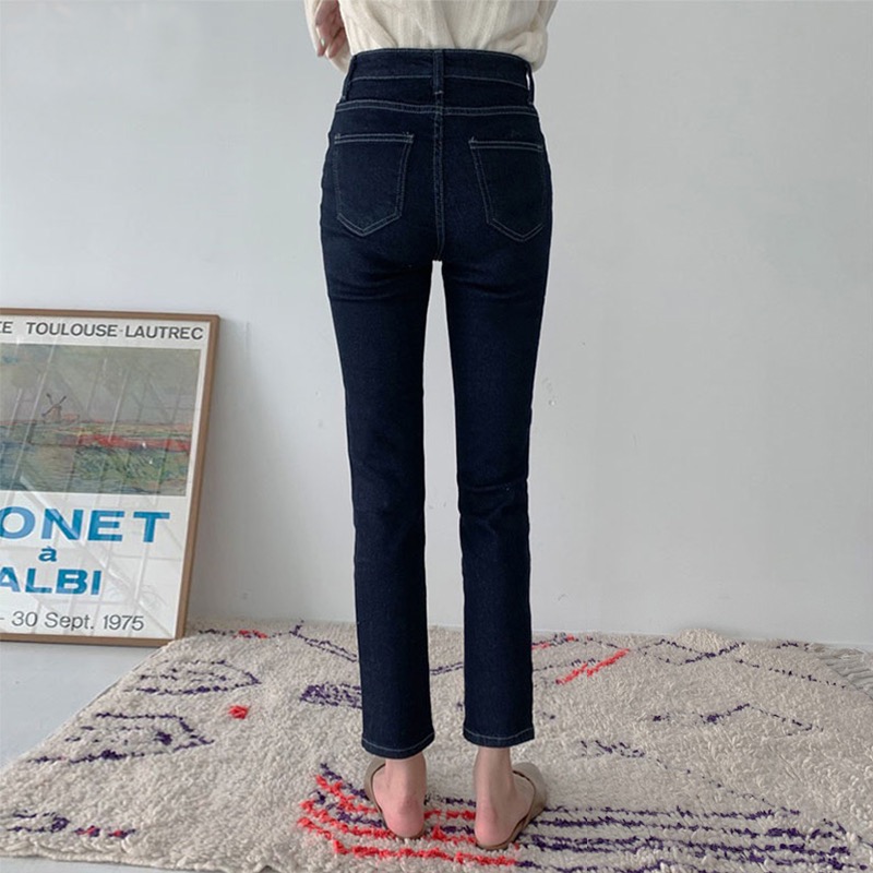 Korean Version Of The High waisted Thin Wild Loose Nine point Wide leg Cigarette Pants Navy - Shop at LoveMi