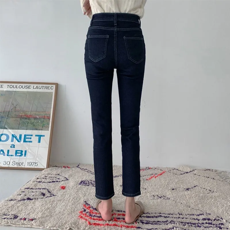Korean Version Of The High-waisted Thin Wild Loose Nine-point Wide-leg Cigarette Pants - Navy