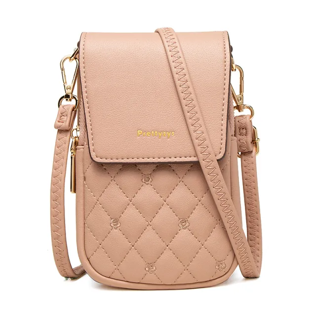 Plaid Sewing Design Mobile Phone Bags For Women Simple Buckle Multifunctional Crossbody Shoulder Bag Pink - Shop at LoveMi