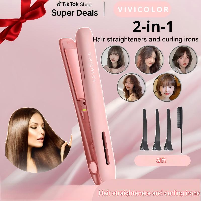 Gentlemen's Bangs Two in one Straight Hair Curler With Ion Hair Care, Compact And Portable, Suitable For Dormitory Use Pink - Shop at LoveMi