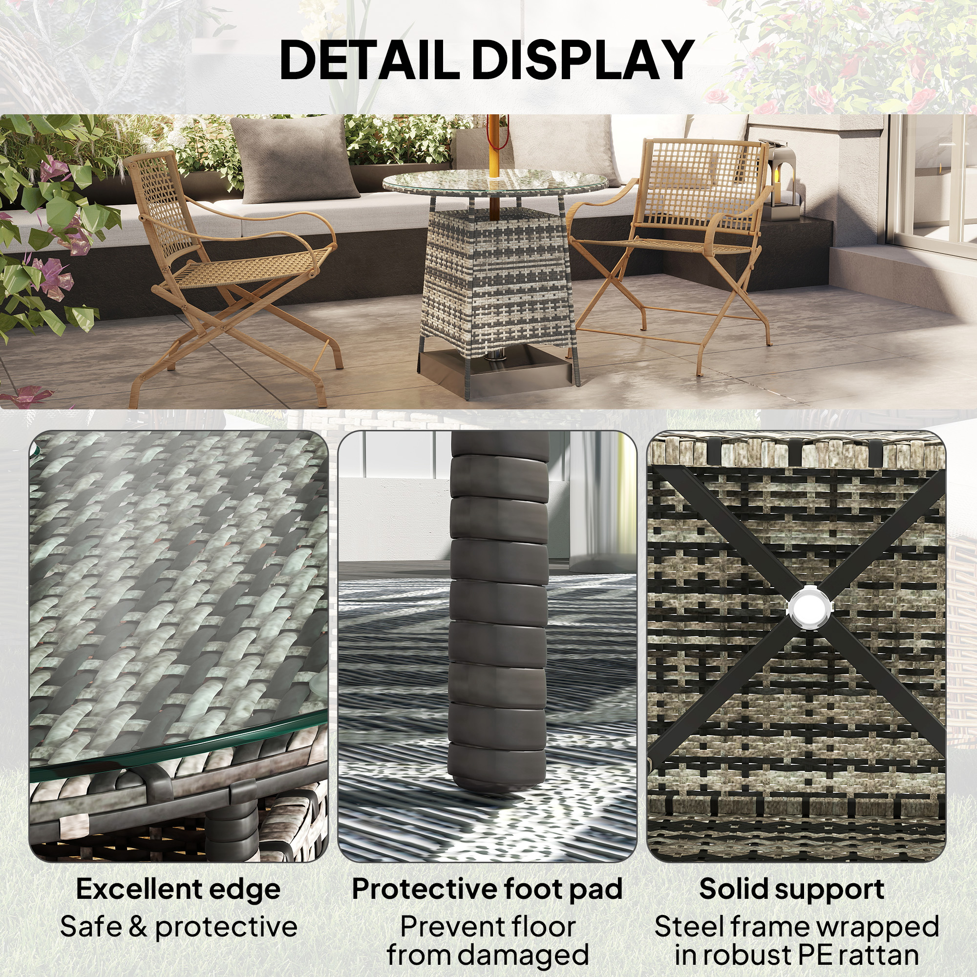 Vine Woven Garden Table, Outdoor Furniture Coffee With Umbrella Hole — image 4