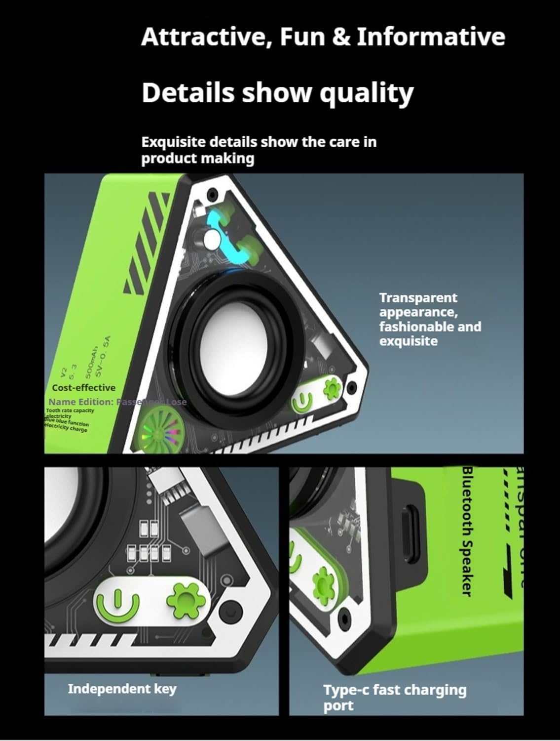 Portable Speakers - Transparent Colorful LED Bluetooth 5.3 Speaker, V2 Triangle — image 7