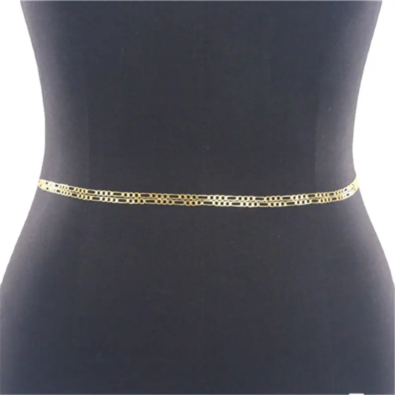 Personalized Alloy Thin Flat Chain Double Layer Waist