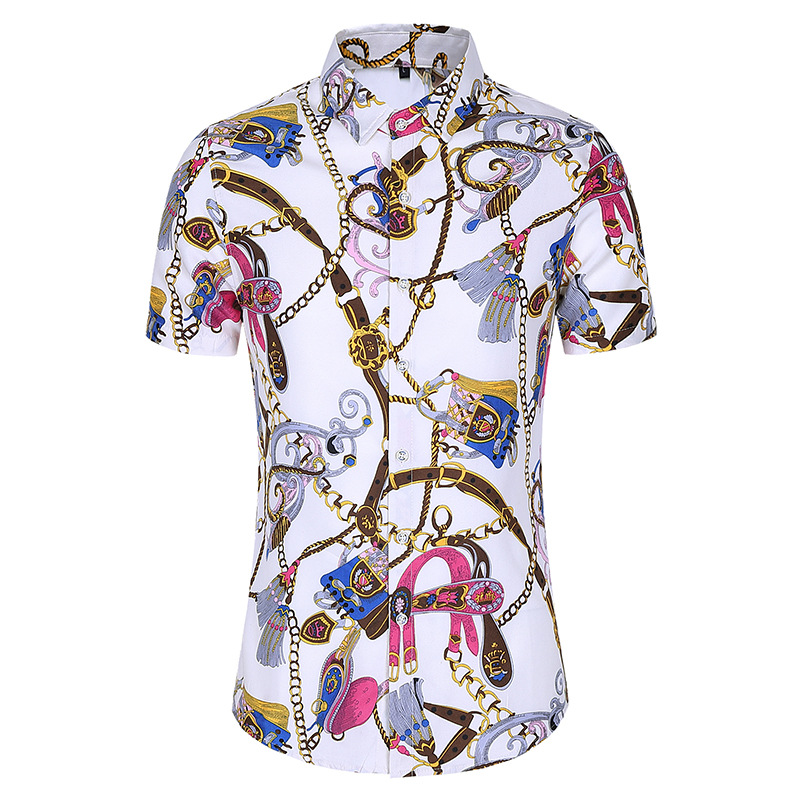 European And American Ethnic Style Floral Casual Men's Short Shirt