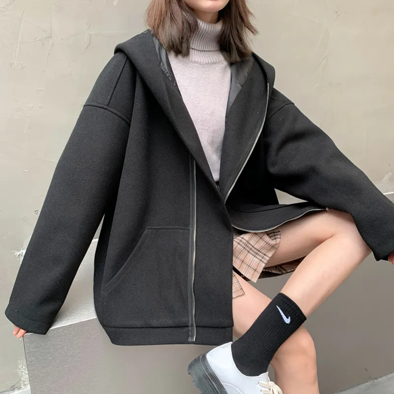 Woolen Coat High Street Short Autumn And Winter All-match - Black