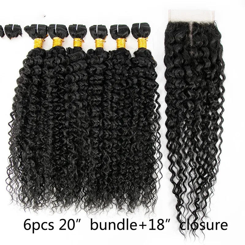 Wig Human Hair Mixed 7-piece Small Curly Curtain Hair Block Set - 20Inch18Inch
