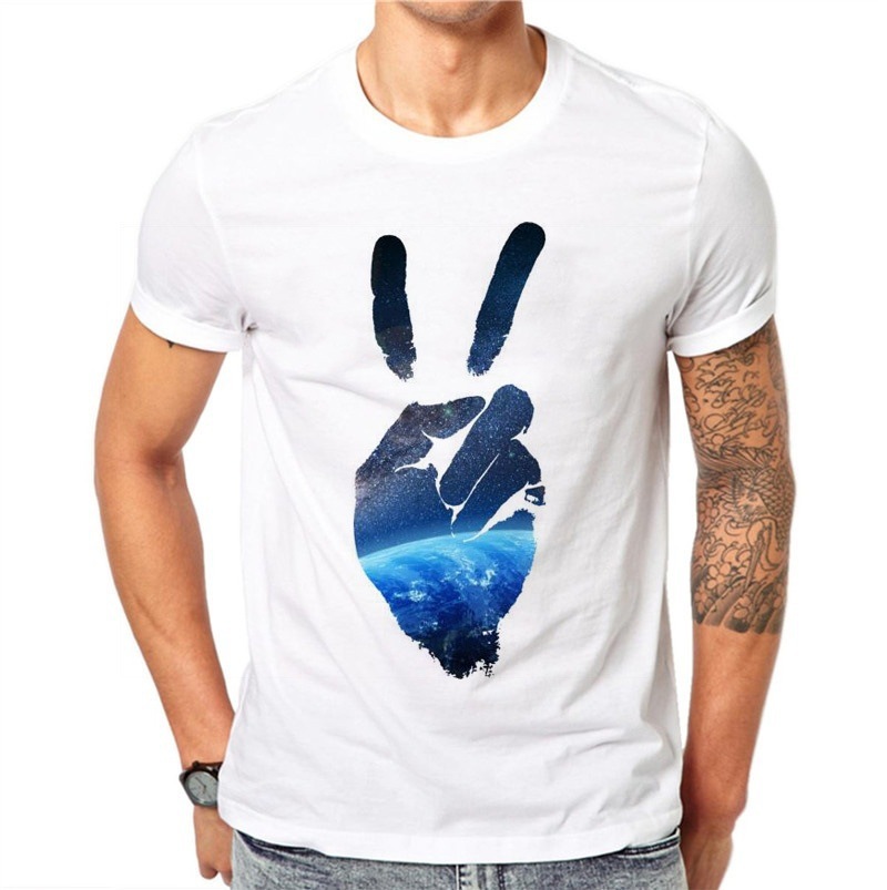 Title 8, Mens Fashion Blue Victory Gesture Printed Roun...