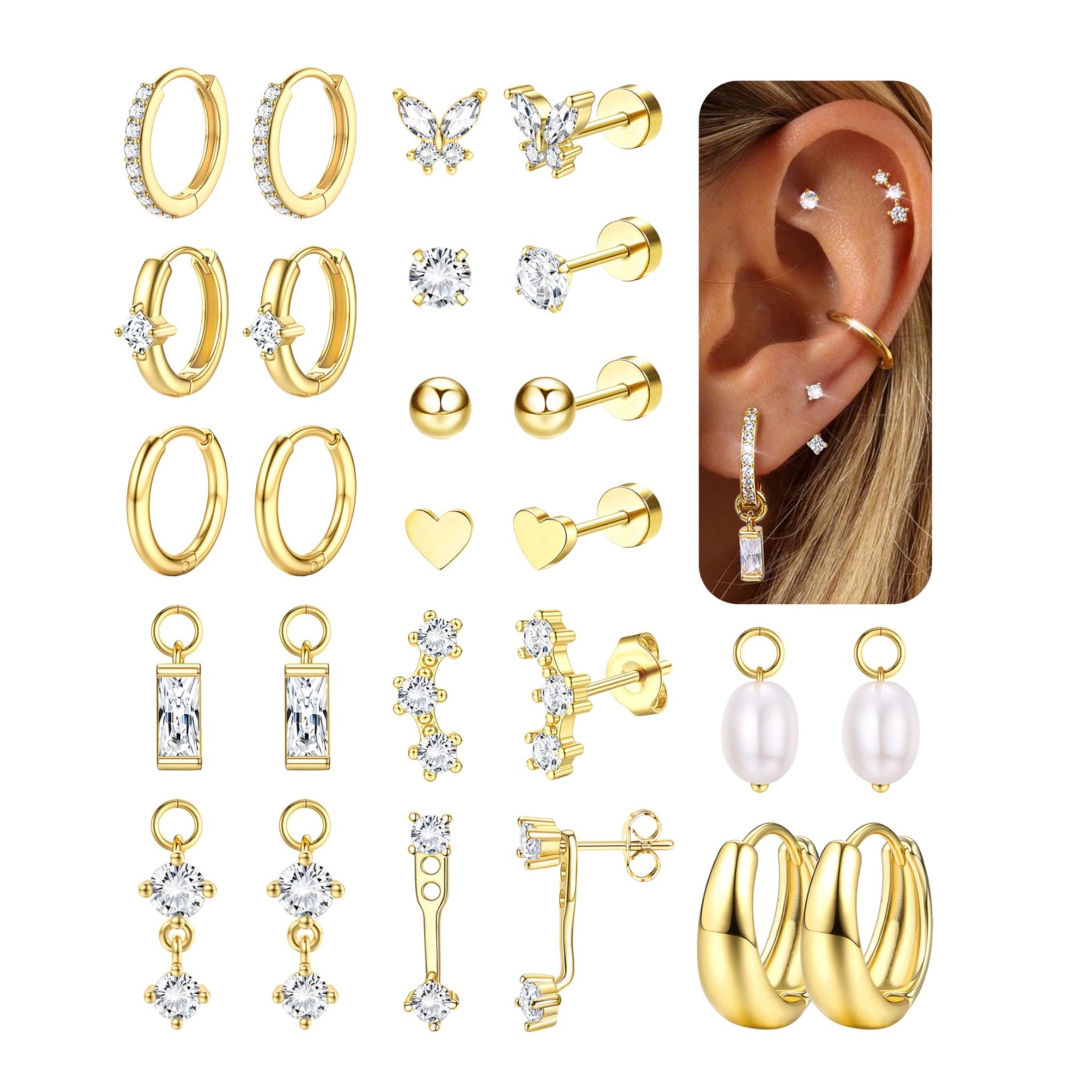 Brass Genuine Gold Electroplated Zircon Inlaid Earring Set thumbnail 5