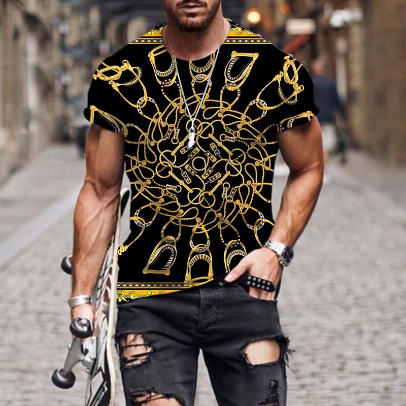 Title 2, T-shirt 3D con stampa oro a manica corta, desig...