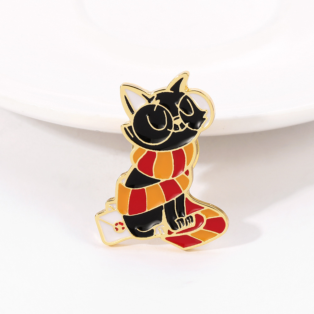 Fashion Cat With Scarf Metal Enamel Brooch — view 5