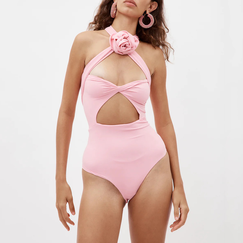 Three-dimensional Rose Flower Cross Hollow Ladies Jumpsuit