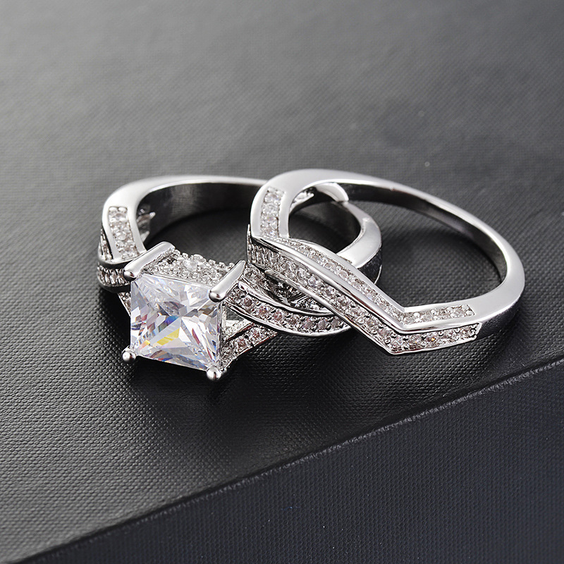 Jewelry Geometrically Shaped Zirconium Zircon Ring 2-piece Set