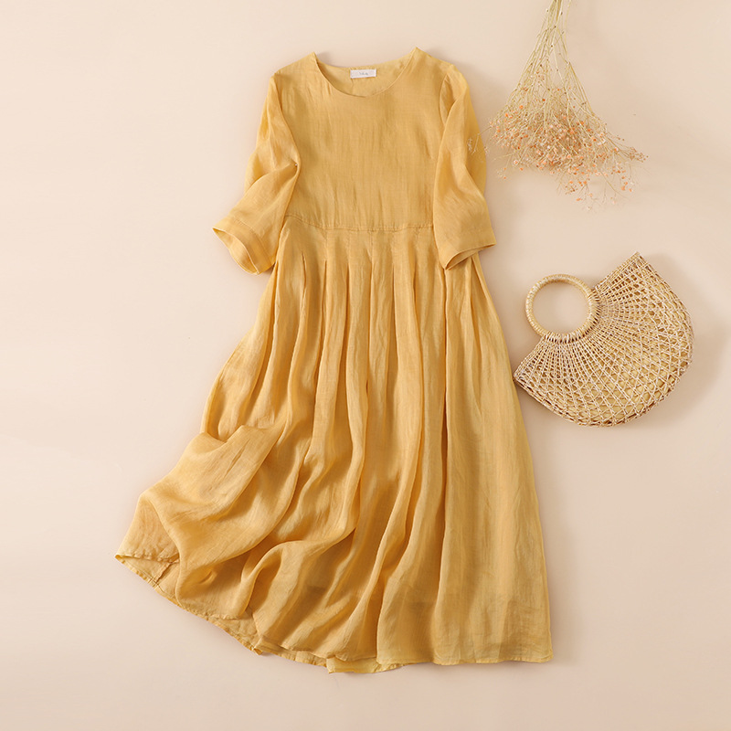 Women's Fashion Solid Color Loose Large Hem High Waist Dress