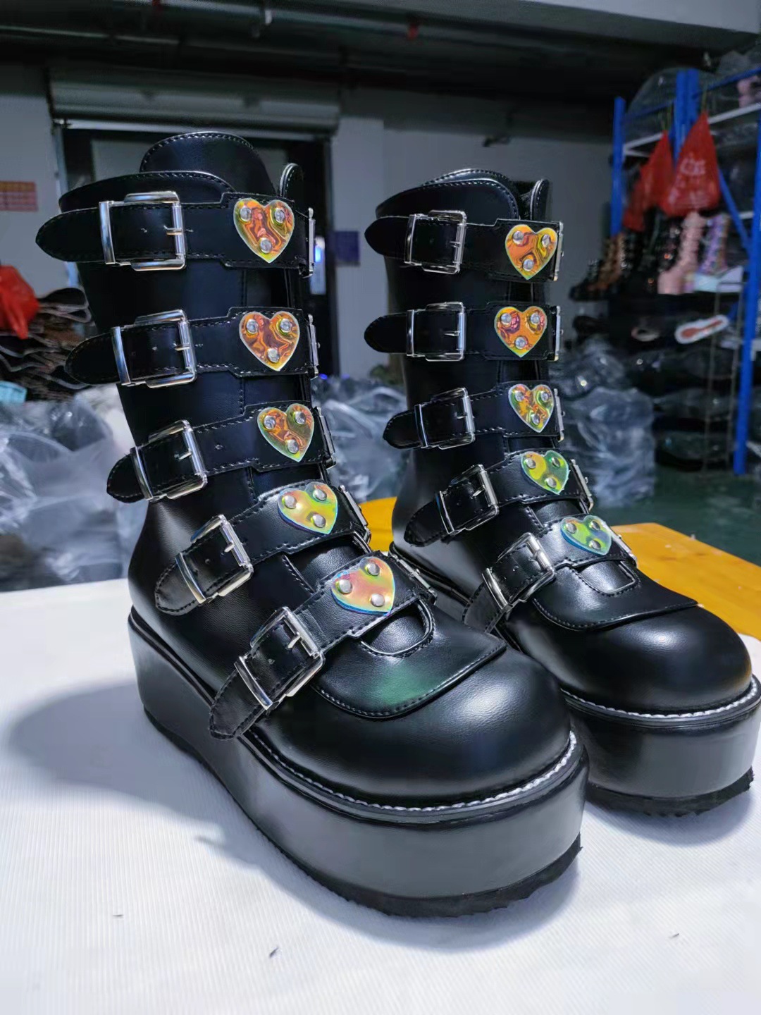 European And American Style Thick Soled Belt Buckle Mid Tube Rider Boots