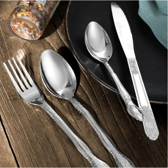 Product Name  Deluxe Premium Cutlery Flatware Set For The Home  Stainless Steel Cutlery Service With 1 Dinner Fork, 1 Dinner Knife, 1 Dinner Spoon And 1 Tea Spoon  Durable, Elegant And Rust  Resista