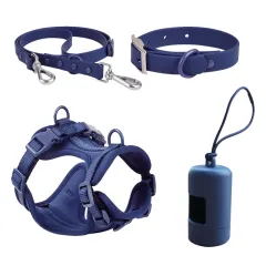 Double Layer Pet Chest Strap Set With PVC Traction Rope - Dark Blue Four Piece Set - View 1