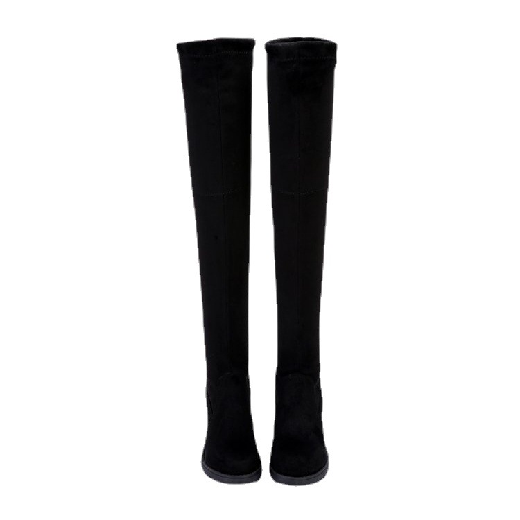 Title 6, Below-the-knee Flat Mid Heel Stretch High Boots...