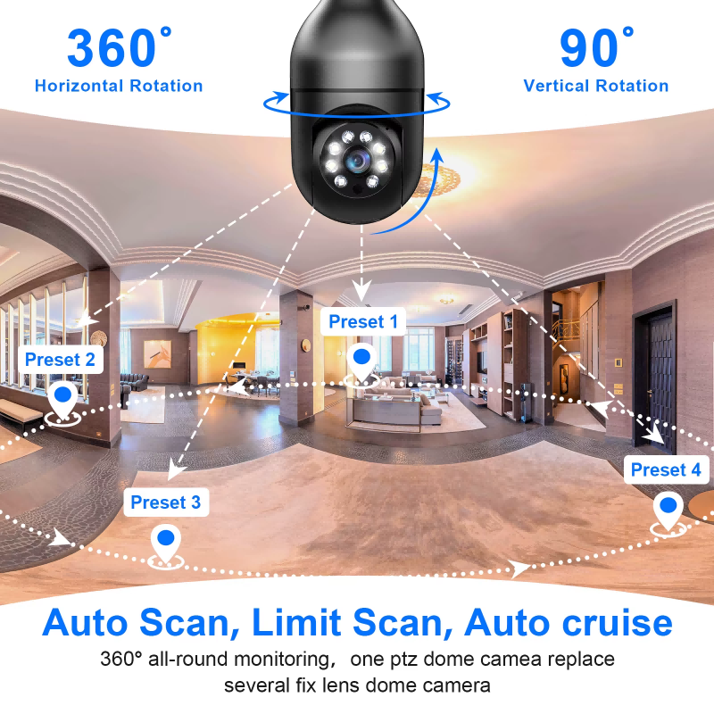 Light Bulb Security Camera 2.4GHz 5G WiFi Outdoor, 1080P E27 Light Socket... 2