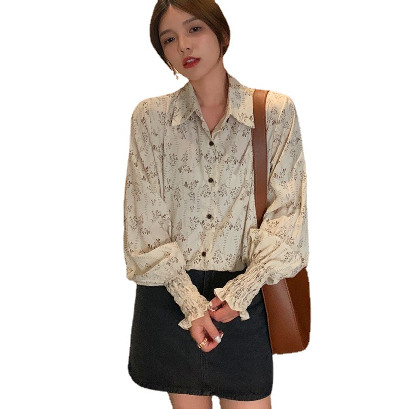 Mid-length Lapel, Western Style Floral Long Sleeves