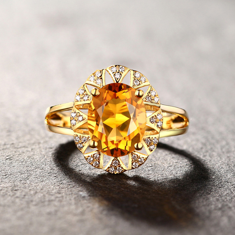 Title 5, Gold Plated Yellow Diamond Ring Oval Full Diamond