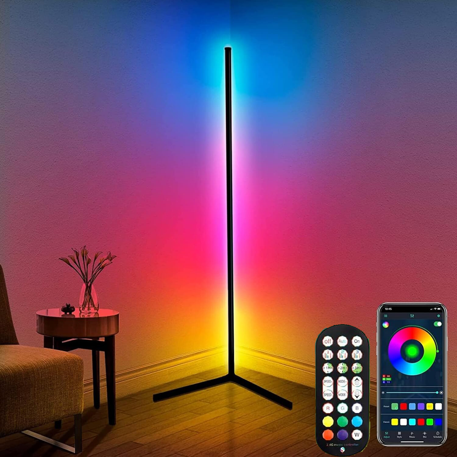 10W RGB LED Corner Floor Lamp Remote Control Modern Minimalist Standing Mood — image 7
