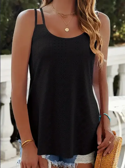 Eyelet Lettuce Trim Cami Top