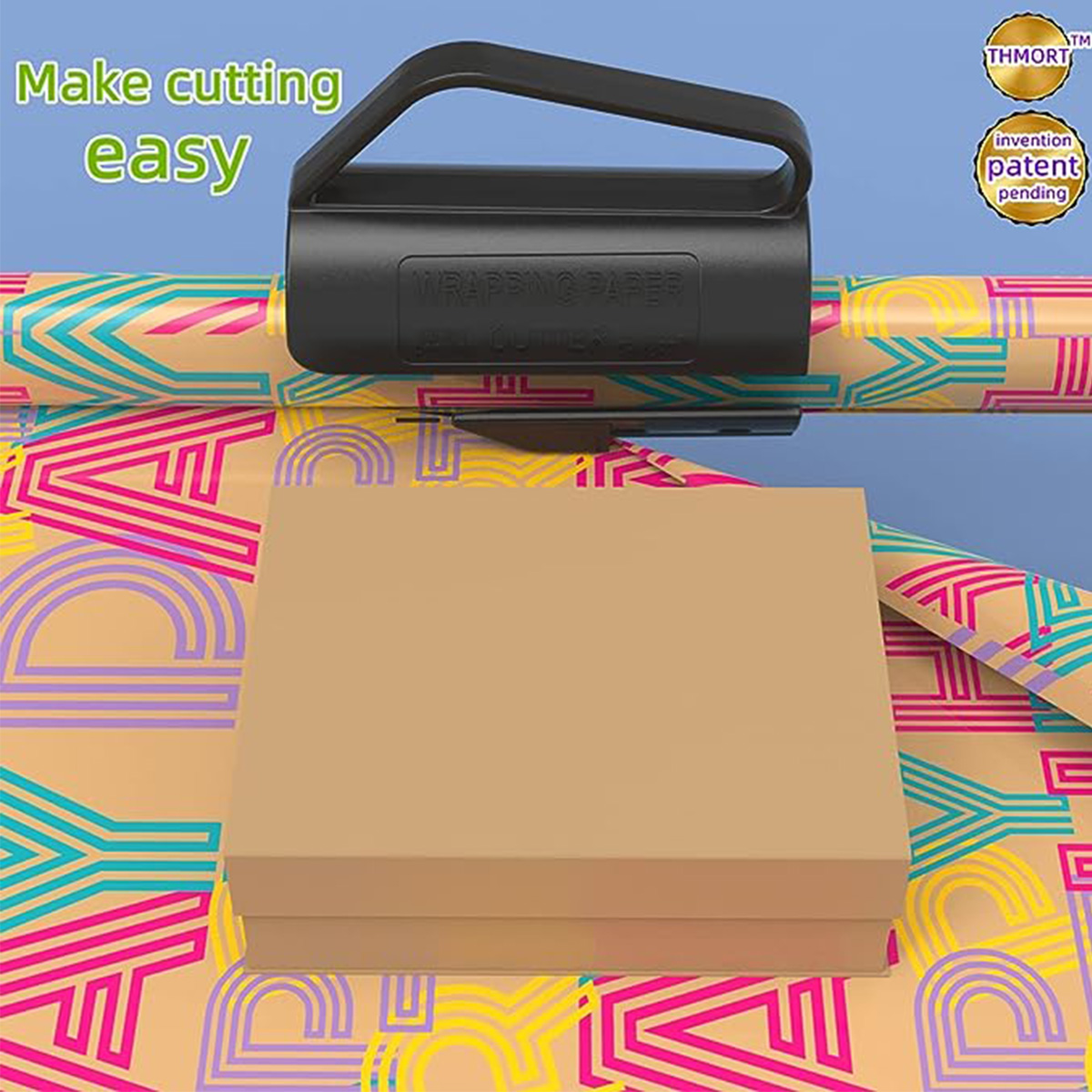 Gift wrap cutter with handle and dispenser. Strong and durable tool: High-strength ABS material is integrally formed without any welding points, The matte surface makes christmas gift wrap cutter. wrapping paper roll cutter Just use your hand hold the han