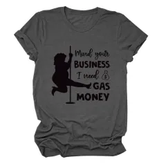 Round Neck Fashion Short Sleeve Loose T-Shirt - Dark Grey Black Font - View 1